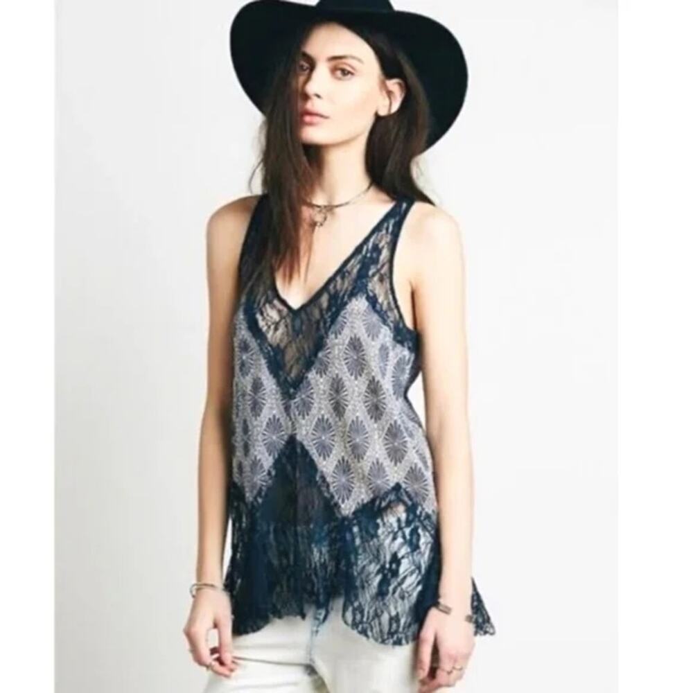 Free People Women's Printed Cami Tank Top Sleeveless Bell Trapeze Size M NWT